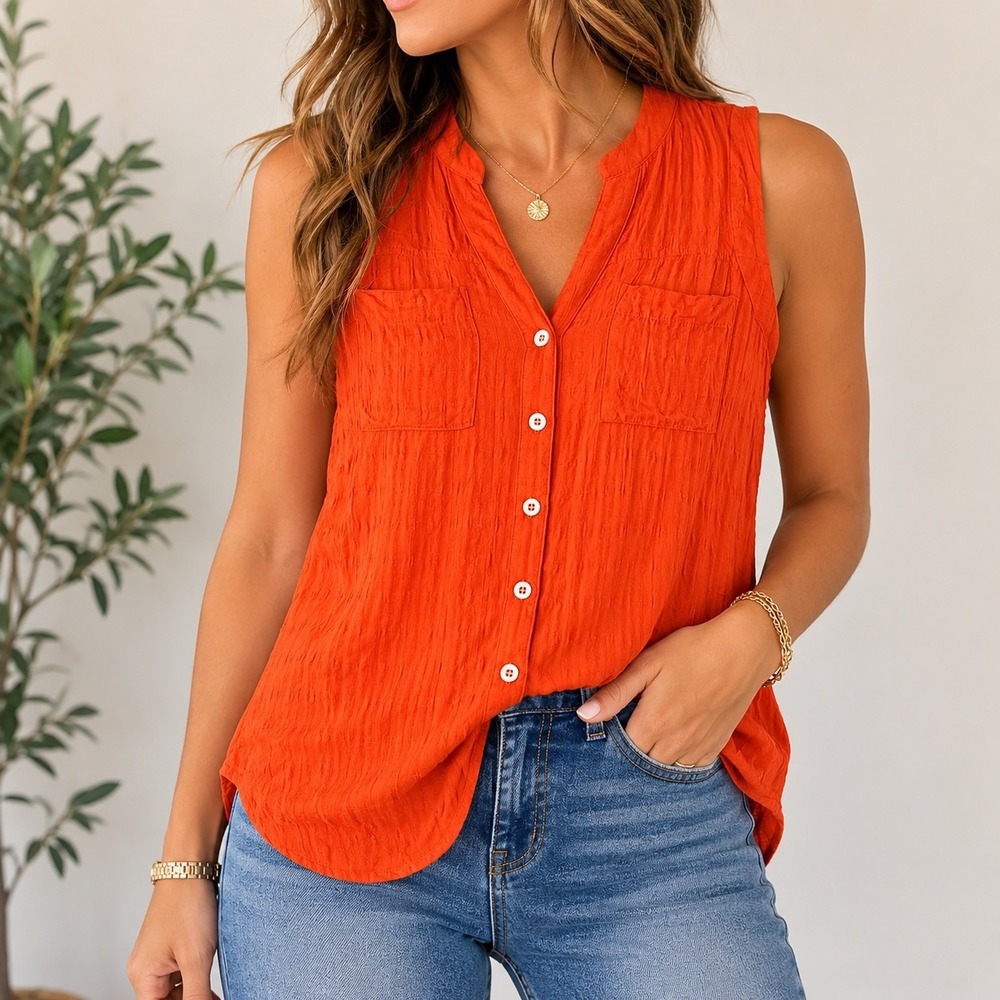 Maeve Anthropologie Sleeveless Button Front Blouse Relaxed Casual Pocket Top